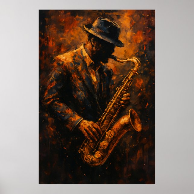 Póster Jazz Saxophonist — Warm Abstract Music Art (Frente)
