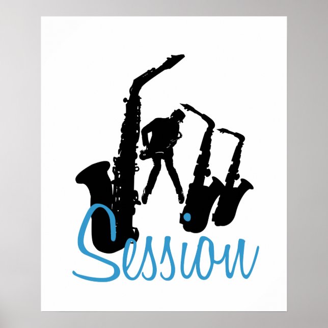 Póster Jazzman Black Silhouette Jazz Session White Poster (Frente)