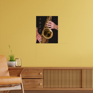Póster Jazzman tocando saxofón de oro