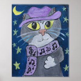 Póster Jazzy Cat Folk Art