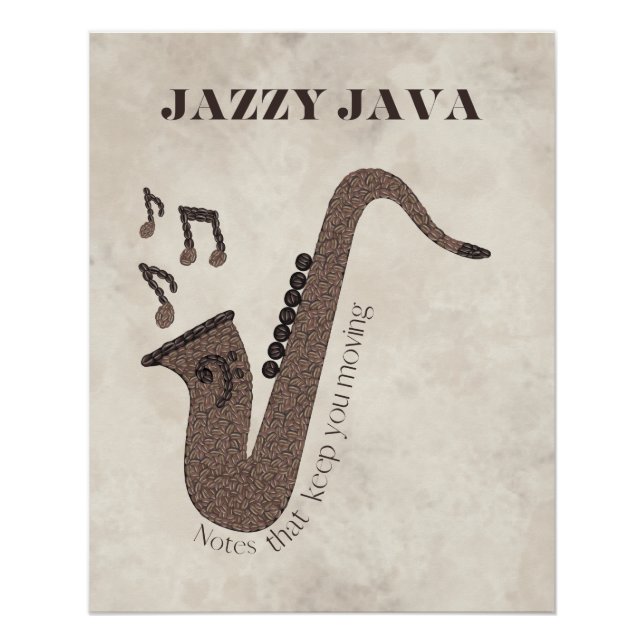 Póster Jazzy Java-Grãos de Café-Saxofone- (Anverso)