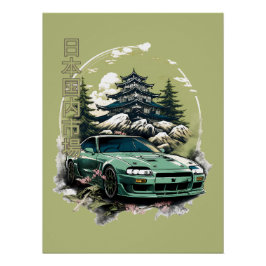Póster JDM car with Japanese landscape on background
