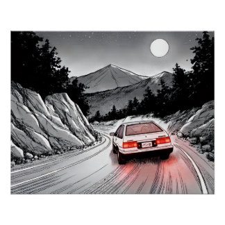 Póster JDM Panda Estilo Manga Deriva en la Montaña
