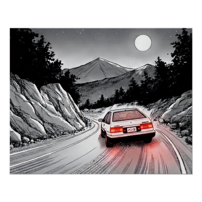 Póster JDM Panda Estilo Manga Deriva en la Montaña (Anverso)