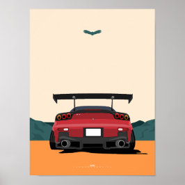 Póster JDM Red RX-7 Rear View Racing Car Illustration Art