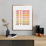 Póster Je T'aime Amor Francés Diciendo Tipografía Retro<br><div class="desc">Je T'aime Amor Francés Diciendo Tipografía Retro</div>