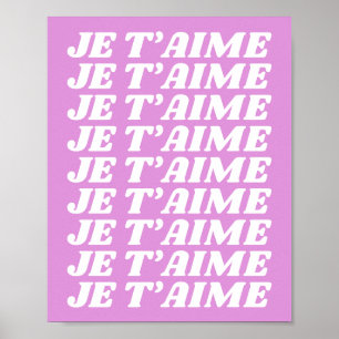 Póster Je T'aime   Francés Te Amo   Rosa violeta suave