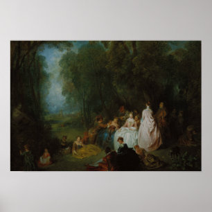Póster Jean-Antoine Watteau - Reunión Pastoral