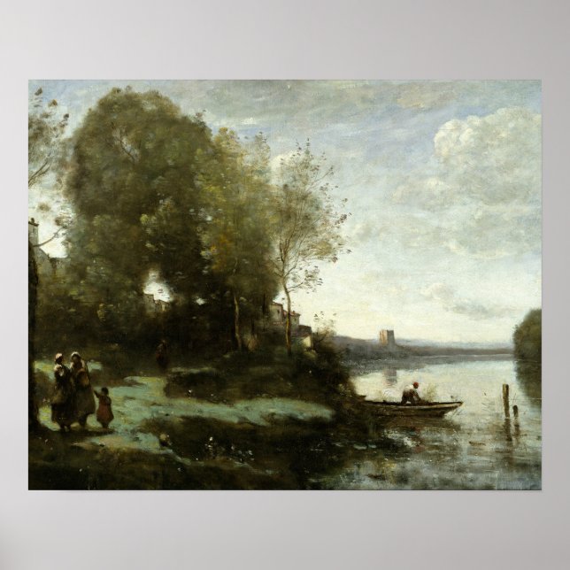 Póster Jean-Baptiste-Camille Corot - Río a distancia (Frente)