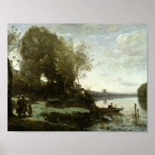 Póster Jean-Baptiste-Camille Corot - Río a distancia
