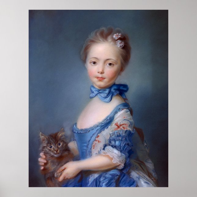 Póster Jean-Baptiste Perronneau: Chica con gatito (Frente)