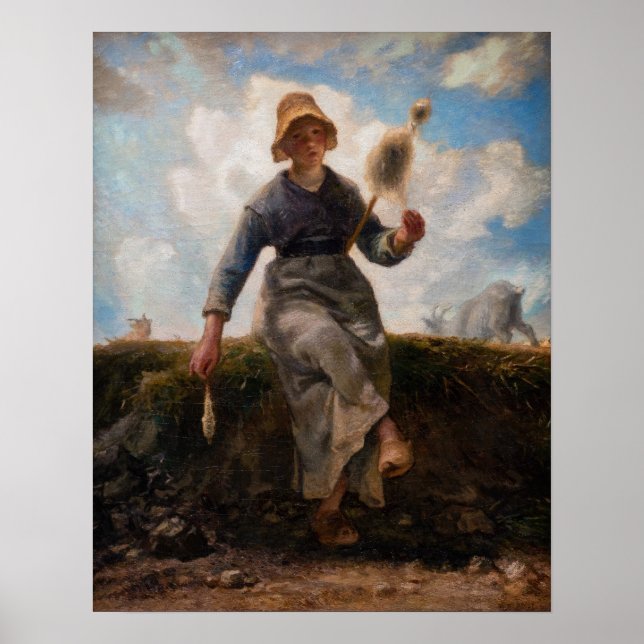 Póster Jean-Francois Millet - El Chica Spinner (Frente)
