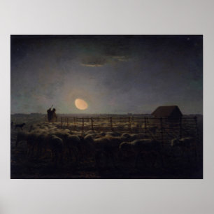 Póster Jean-Francois Millet - Sheepfold, luna 1860