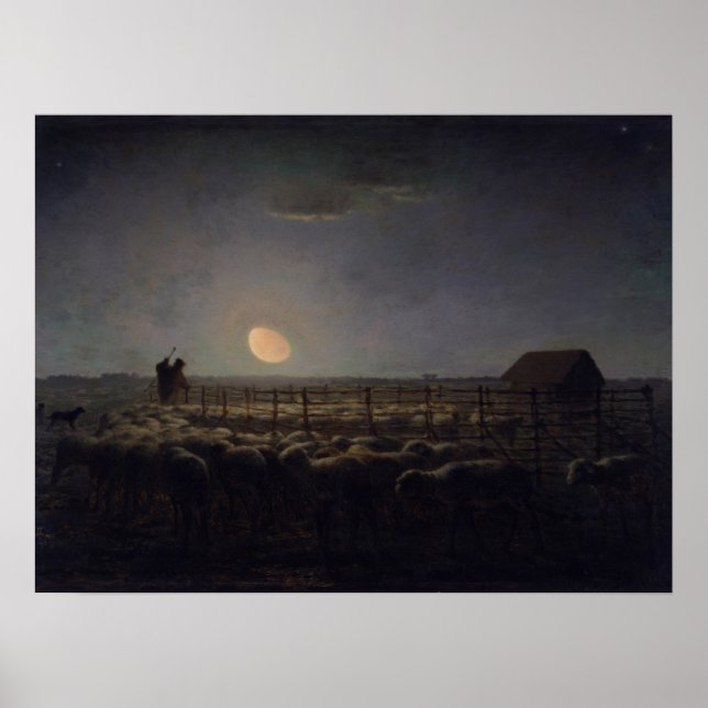 Póster Jean-Francois Millet - Sheepfold, luna 1860 (Frente)