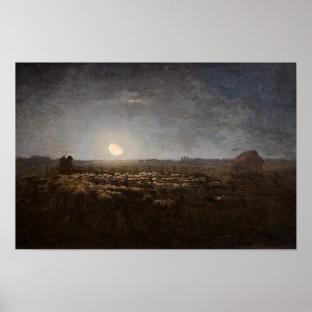 Póster Jean-Francois Millet - Sheepfold, luna 1872 (Frente)