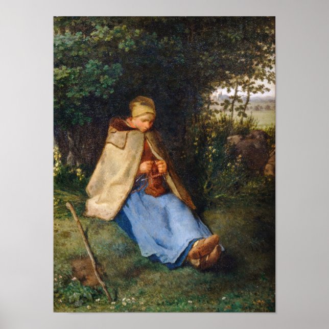 Póster Jean-Francois Millet - The Knitter (Frente)