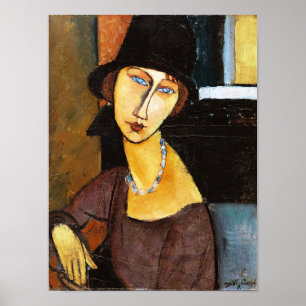 Póster Jeanne Hebuterne con Gorra y collar, Modigliani