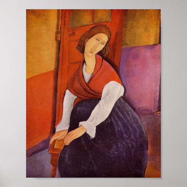 Póster Jeanne Hebuterne En Un Shawl Rojo De Modigliani (Frente)