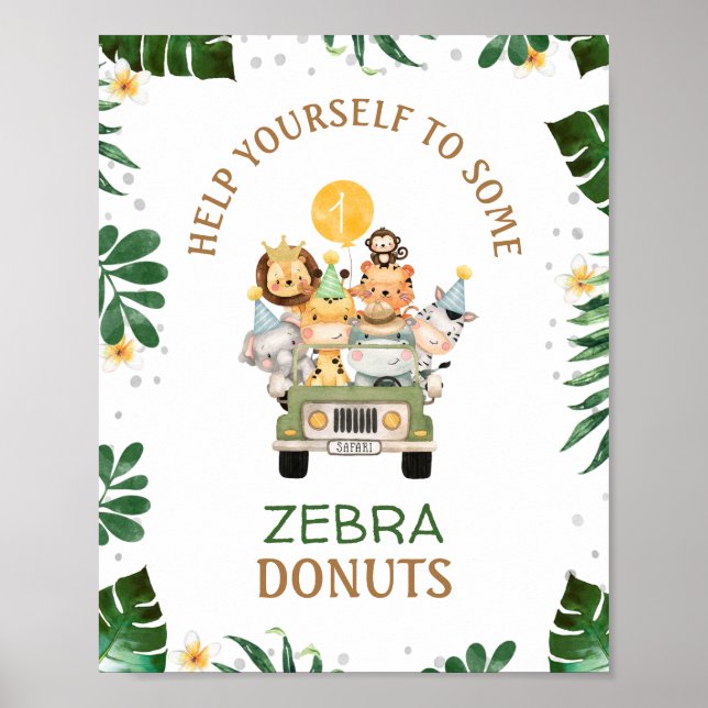 Póster Jeep Safari Animals Rótulo de fiesta de cumpleaños (Frente)