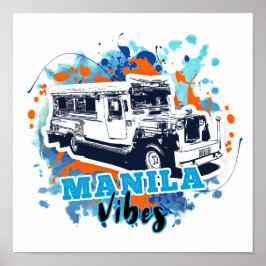 Póster Jeepney Manila Vibes Blue Naranja