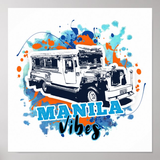 Póster Jeepney Manila Vibes Blue Naranja (Frente)
