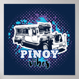 Póster Jeepney Pinoy Vibes Blue Pink