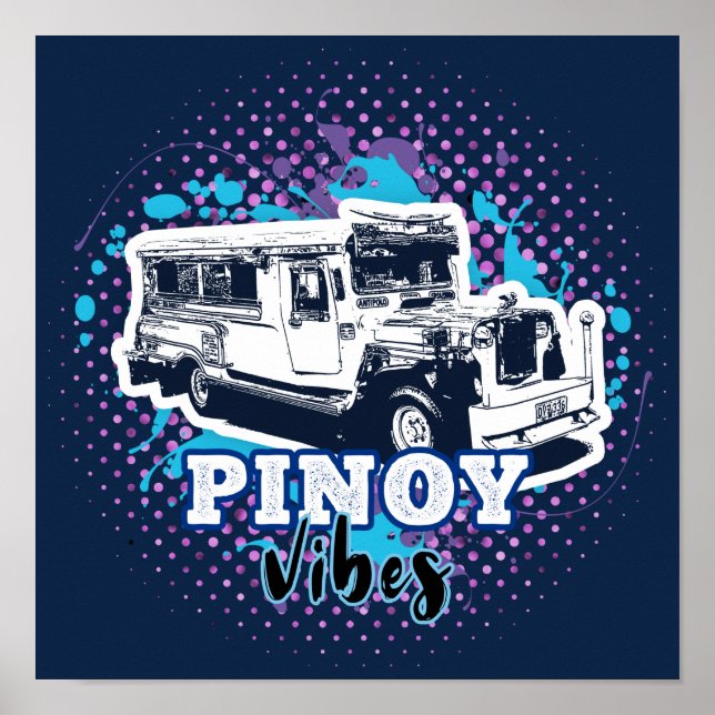 Póster Jeepney Pinoy Vibes Blue Pink (Frente)