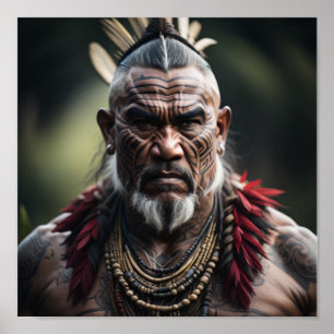 Póster Jefe de Guerrero Maorí en Headdress