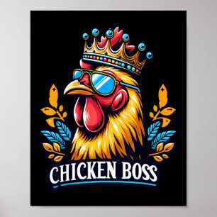 Póster Jefe de pollo con corona 