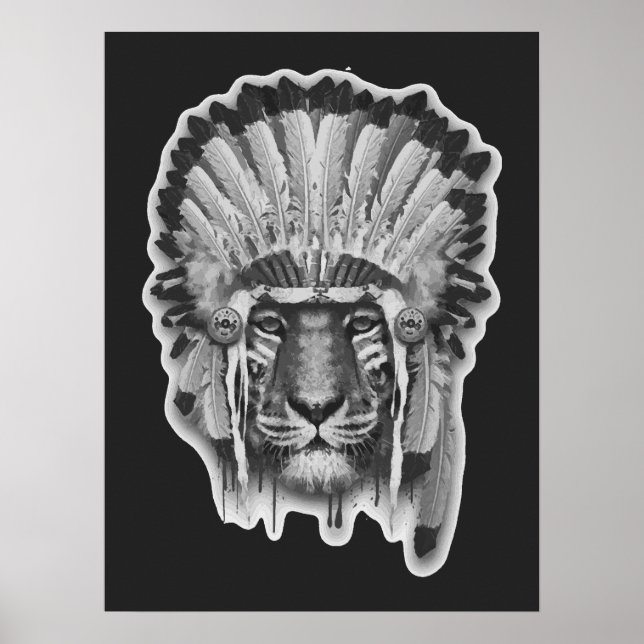 Póster Jefe de tigre nativo americano (Frente)