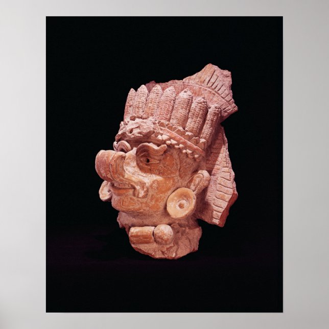 Póster Jefe del dios maya del maíz, Oaxaca, c.500 AD (Frente)