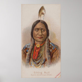 Póster Jefe norteamericano sentado en el toro de Lakota