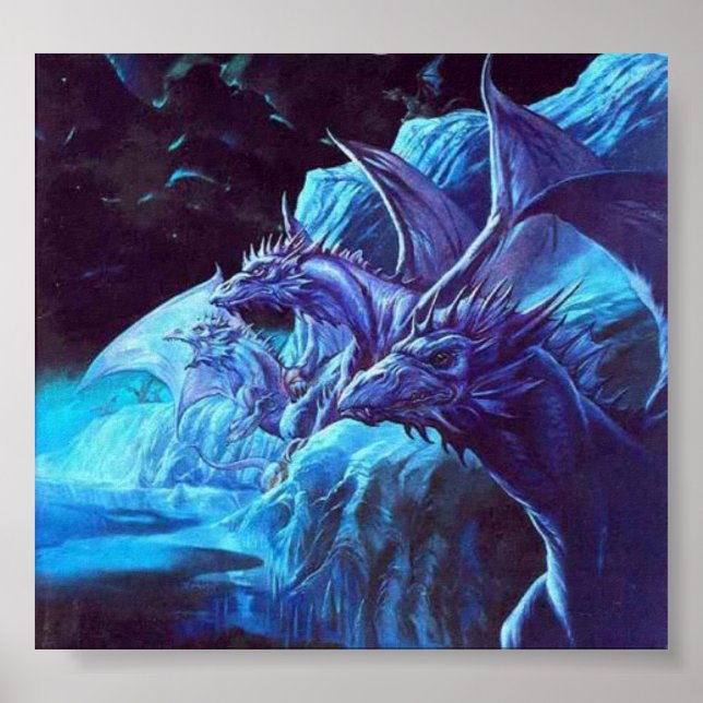 Póster Jeff Easley - Desconocido - dragones azules en la  (Frente)