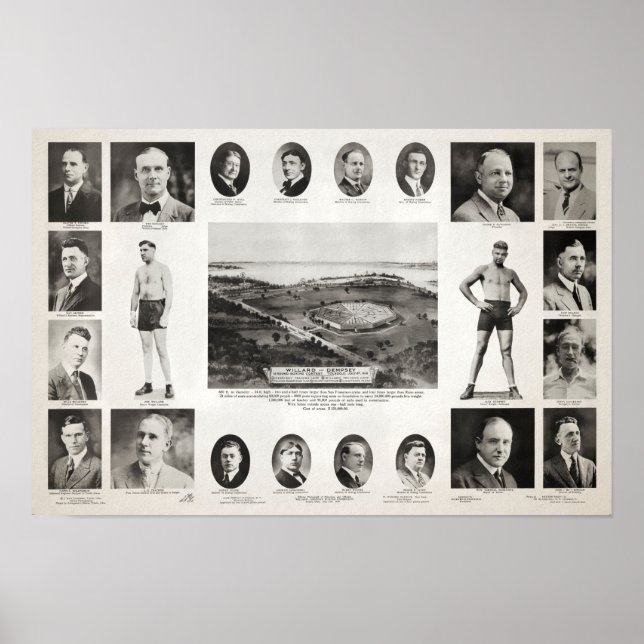 Póster Jeff Willard vs Jack Dempsey Fight Poster en 1919 (Frente)