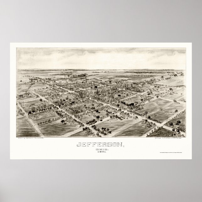 Póster Jefferson, OH Panoramic Map - 1901 (Frente)