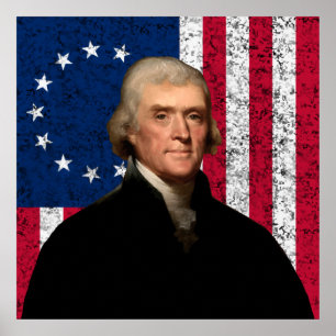 Póster Jefferson y la bandera estadounidense — Frontera