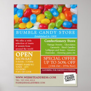 Póster Jelly Bean Candy, anuncio de artículos de confiter