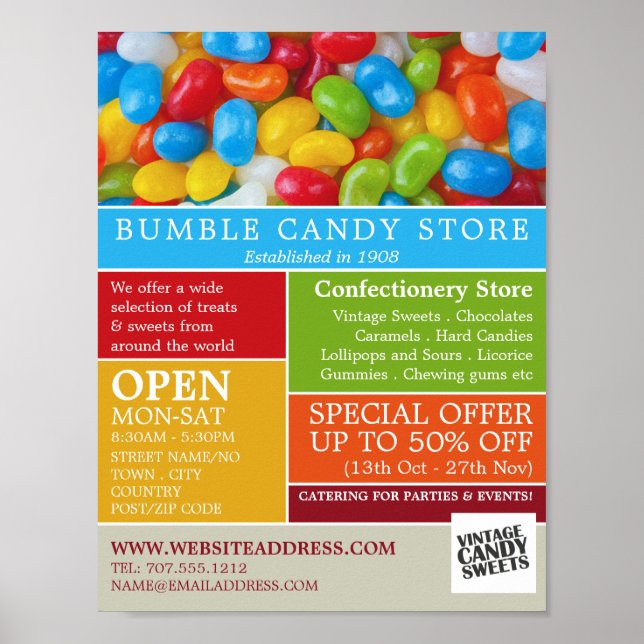 Póster Jelly Bean Candy, anuncio de artículos de confiter (Frente)
