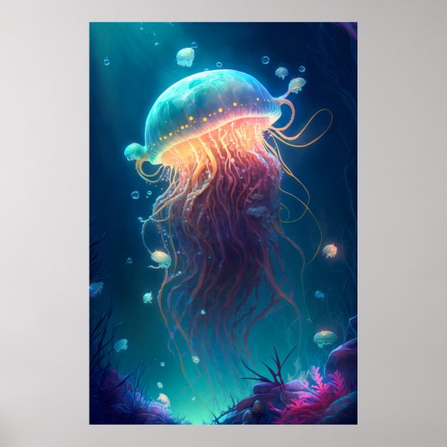 Póster Jelly Fish Animal Portrait Painting Wildlife Ocean (Frente)