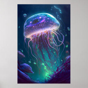 Póster Jelly Fish Animal Portrait Painting Wildlife Ocean