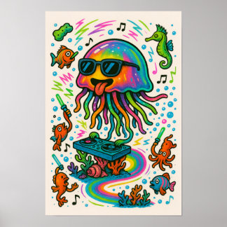 Póster Jellyfish DJ Fiesta subacuático Poster