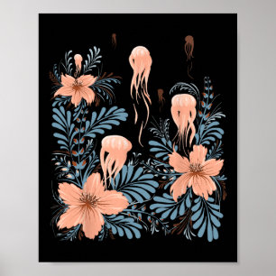 Póster Jellyfish Earth Day Cute Floral Vintage Ucraniano