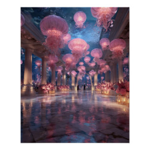Póster Jellyfish Luz Sala de Baile Fantasía Paisaje de En