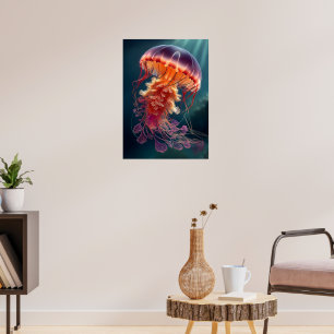 Póster Jellyfish radiante en el océano profundo