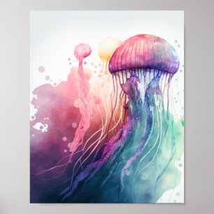 Póster Jellyfish Watercolor Minimalistic 