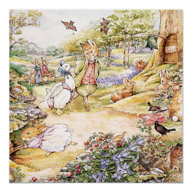Póster Jemima Puddle Duck dando un paseo con el señor Fox (Anverso)