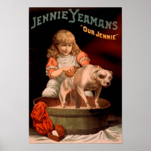 Póster Jennie Yeamans Chica Lavando Perro "Nuestra Jennie