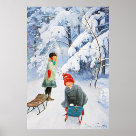 Póster Jenny Nyström Children sledding 1910 Winter XL
