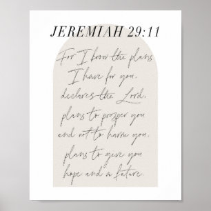 Póster Jeremiah 29:11 Minimal Boho Beige Arch Script