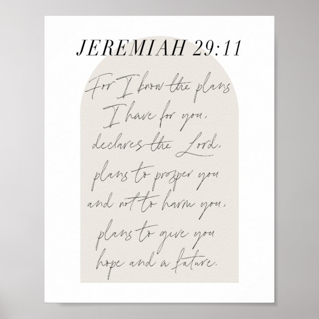 Póster Jeremiah 29:11 Minimal Boho Beige Arch Script (Frente)